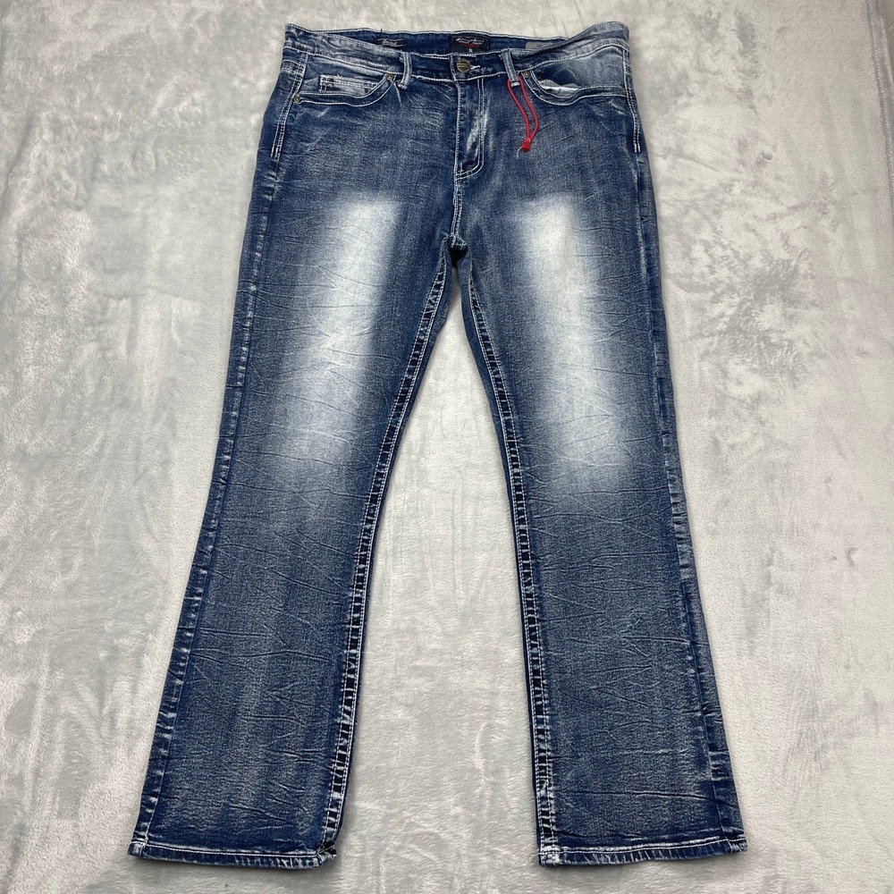 Stones & Rivets Jeans Mens‎ 36x32 Blue Denim Acid Wash Bootcut Leg Streetwear